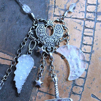 NEW! Of the Soul Necklace w/Unique Crocheted Clear Quartz Beads,RARE Sterling Sword with Water Clear Quartz Crystal Point & More!