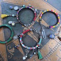 NEW! Set of 5 Woven Serape Textile & Sterling Stacking Bracelets with Multiple Drops & Dangles - lots of Sterling & Unique Pieces!