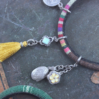 NEW! Set of 5 Woven Serape Textile & Sterling Stacking Bracelets with Multiple Drops & Dangles - lots of Sterling & Unique Pieces!