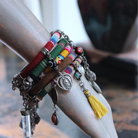 NEW! Set of 5 Woven Serape Textile & Sterling Stacking Bracelets with Multiple Drops & Dangles - lots of Sterling & Unique Pieces!