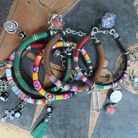 NEW! Set of 5 Woven Serape Textile & Sterling Stacking Bracelets with Multiple Drops & Dangles - lots of Sterling & Unique Pieces!