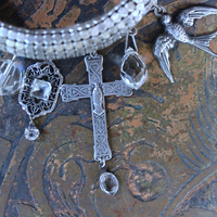 NEW! Power of Love Bangle Bracelet with Unique Silver Mesh,19 Vintage & Antique Dangles, Antique Faceted Crystal Bead Drops