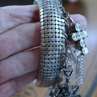 NEW! Power of Love Bangle Bracelet with Unique Silver Mesh,19 Vintage & Antique Dangles, Antique Faceted Crystal Bead Drops