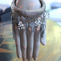 NEW! Power of Love Bangle Bracelet with Unique Silver Mesh,19 Vintage & Antique Dangles, Antique Faceted Crystal Bead Drops
