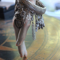 NEW! Power of Love Bangle Bracelet with Unique Silver Mesh,19 Vintage & Antique Dangles, Antique Faceted Crystal Bead Drops
