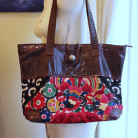 NEW! Vintage JP & Mattie Leather and Antique Applique Textile Bag 