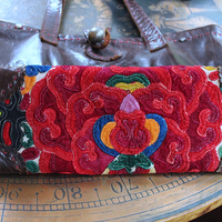 NEW! Vintage JP & Mattie Leather and Antique Applique Textile Bag 