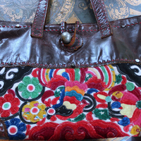 NEW! Vintage JP & Mattie Leather and Antique Applique Textile Bag 
