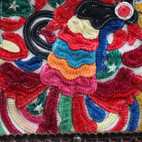 NEW! Vintage JP & Mattie Leather and Antique Applique Textile Bag 