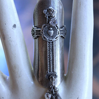 NEW! Unique Wide Sterling Ring with Antique French Medals, Crosses & Tiny Faceted Rock Crystals - size 7 1/4