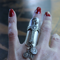NEW! Unique Wide Sterling Ring with Antique French Medals, Crosses & Tiny Faceted Rock Crystals - size 7 1/4