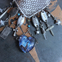 NEW! The Heirophant Wide Sterling Weave Cuff Bracelet with Heart Shaped Glass Pillars of Creation,Sterling Engraved Heirophant Medal, Sterling Stars & More!