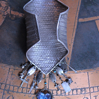 NEW! The Heirophant Wide Sterling Weave Cuff Bracelet with Heart Shaped Glass Pillars of Creation,Sterling Engraved Heirophant Medal, Sterling Stars & More!