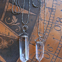 NEW! Two Principles Necklace with Sterling Crown Bezel Clear Quartz Points,Faceted Rock Crystal Orb,Tiny Sterling Bead Chains
