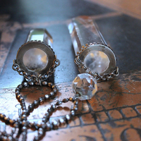 NEW! Two Principles Necklace with Sterling Crown Bezel Clear Quartz Points,Faceted Rock Crystal Orb,Tiny Sterling Bead Chains