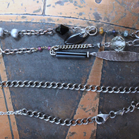 NEW! Antique Hmong Textile Cuff Bracelet & Necklace Set w/Freeform Citrine Point,Vintage Fragment Chain,Hand Stitched Beads