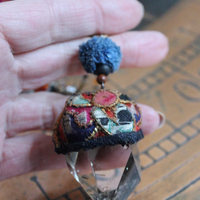 NEW! Antique Hmong Textile Cuff Bracelet & Necklace Set w/Freeform Citrine Point,Vintage Fragment Chain,Hand Stitched Beads