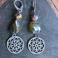 NEW! Multi Gem Tassel Necklace & Earring Set w/Barrel Cut Bi Color,Pink & Green Tourmaline,Antique Enamel Beads, Sterling Findings &  More!