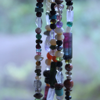 NEW! Multi Gem Tassel Necklace & Earring Set w/Barrel Cut Bi Color,Pink & Green Tourmaline,Antique Enamel Beads, Sterling Findings &  More!