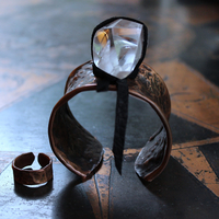 NEW! The Connection Cuff Bracelet & Ring Set with Free Form Clear Rock Quartz, Hand Wrought Hammered Copper Cuff & Ring