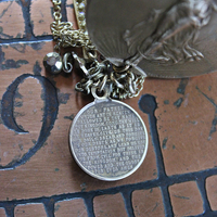 We Rise Bronze Ring with Antique WW1 Victory Medal,Tiny Lord's Prayer Coin,Star, Chain Tassel & Cross
