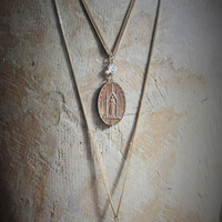 In the Folds of my Mantle Necklace Set  w/Amazing Antique French Marian Medal,Antique Faceted Glass Drop & Foxtail Chain