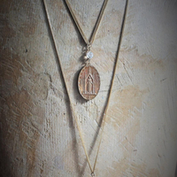 In the Folds of my Mantle Necklace Set  w/Amazing Antique French Marian Medal,Antique Faceted Glass Drop & Foxtail Chain