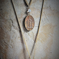 In the Folds of my Mantle Necklace Set  w/Amazing Antique French Marian Medal,Antique Faceted Glass Drop & Foxtail Chain