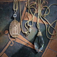 In the Folds of my Mantle Necklace Set  w/Amazing Antique French Marian Medal,Antique Faceted Glass Drop & Foxtail Chain