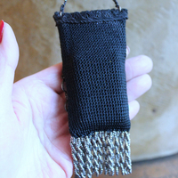 NEW! Antique Faceted Cut Steel Bead Blessing Bag Necklace with RARE Antique 1901 Bryce & Son Miniature Old & New Testament Bible w/Magnifying Case