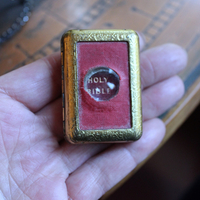 NEW! Antique Faceted Cut Steel Bead Blessing Bag Necklace with RARE Antique 1901 Bryce & Son Miniature Old & New Testament Bible w/Magnifying Case