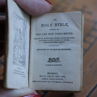 NEW! Antique Faceted Cut Steel Bead Blessing Bag Necklace with RARE Antique 1901 Bryce & Son Miniature Old & New Testament Bible w/Magnifying Case