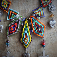 If you Knew Necklace w/Hand Loomed Seed Bead Findings,Vintage French Marian Medal,Crosses,Sacred Hearts,Seed Bead Tassel,Sterling Link Chain