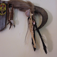 NEW! Authentic Native American Animal Spirit Wall Piece with Ram Skull,Jaw,Horn and Hoof, Beaded Findings, Shells, Leather and Carved Wood