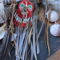 NEW! Authentic Native American Animal Spirit Wall Piece with Ram Skull,Jaw,Horn and Hoof, Beaded Findings, Shells, Leather and Carved Wood
