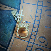 Spiritus Sancti Ring w/Antique Holy Spirit Dove,Antique Sterling Vermeil Cross,Gold Fill Chain Tassel,Vintage Faceted Rhinestone Connector