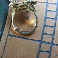 Spiritus Sancti Ring w/Antique Holy Spirit Dove,Antique Sterling Vermeil Cross,Gold Fill Chain Tassel,Vintage Faceted Rhinestone Connector