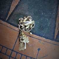 Spiritus Sancti Ring w/Antique Holy Spirit Dove,Antique Sterling Vermeil Cross,Gold Fill Chain Tassel,Vintage Faceted Rhinestone Connector