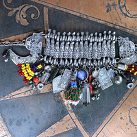 NEW! Fully Loaded Antique Kuchi Gypsy Silver Bracelet w/Sterling Engraved The Sun & The Moon Tarot Charms, Sterling capped Clear Quartz Point,Green Tourmaline Gemstone & Much More!