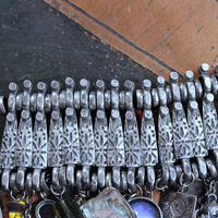 NEW! Fully Loaded Antique Kuchi Gypsy Silver Bracelet w/Sterling Engraved The Sun & The Moon Tarot Charms, Sterling capped Clear Quartz Point,Green Tourmaline Gemstone & Much More!