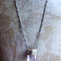 NEW! God is within Her Necklace with Amazing Far Infrared Faceted Tower Point Pendant, Unique Silver Chain & Super Soft Suede Leather