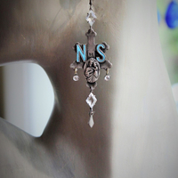 Our Lady of Sion Earrings w/Extraordinary Matching Antique French Our Lady of Sion Blue Enamel Medals,Antique Faceted Crystals,Sterling Earring Wires