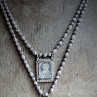 All the Holy Angels Necklace w/AMAZING Antique Omnes Sancti Angeli Medal,Antique Faceted Sterling Beads,Antique French Scapular Finding
