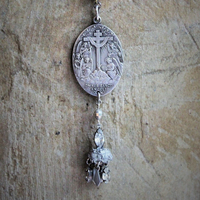 All the Holy Angels Necklace w/AMAZING Antique Omnes Sancti Angeli Medal,Antique Faceted Sterling Beads,Antique French Scapular Finding