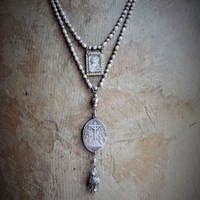 All the Holy Angels Necklace w/AMAZING Antique Omnes Sancti Angeli Medal,Antique Faceted Sterling Beads,Antique French Scapular Finding