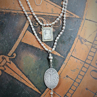 All the Holy Angels Necklace w/AMAZING Antique Omnes Sancti Angeli Medal,Antique Faceted Sterling Beads,Antique French Scapular Finding