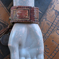 Fire in Her Soul Bracelet with Antique Hand Carved Leather Cuff,Engraved Metal Finding,Leather Tassel,Solar Eclipse Dangle,Carved Carnelian & More!