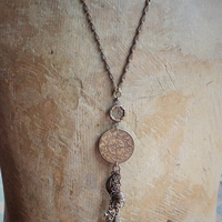 The Circle of Life Necklace w/Vintage 1950's Astrological & Spiritual Medal,Antique Clock Chain,Unique Chain Tassel+ More!