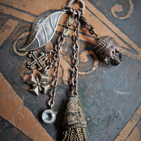 The Circle of Life Necklace w/Vintage 1950's Astrological & Spiritual Medal,Antique Clock Chain,Unique Chain Tassel+ More!
