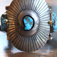 NEW! Gorgeous Sterling & Gold Bisbee Turquoise Signed Cuff Bracelet with Sterling Tassel & 14K Bead